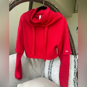 alo yoga red cropped hoodie